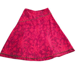 Solola A-Line Skirt Floral Red Midi Skirt Women Size 36 US 4 Side Zip Cotton